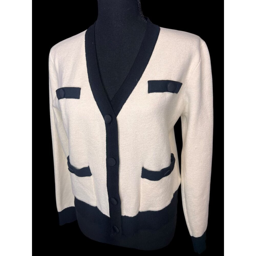 Ellandemm Cardigan Sweater Women S/M Cream/Black collegiate american prep